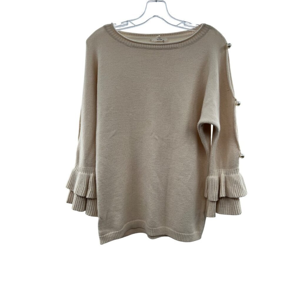 Entro Women's Pullover Sweater Ruffle Cuff Cut Out Sleeve Cream Size Small